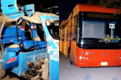 One killed, five injured as Red bus hits rickshaw in Karachi